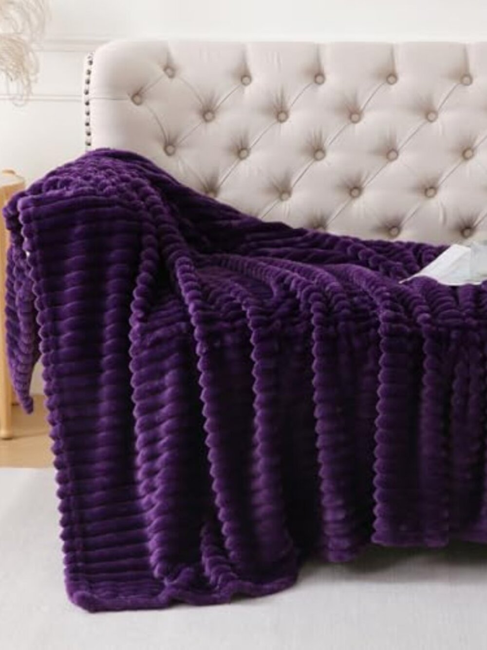 Deep Purple Throw Blanket for Couch Sofa 50x60 inches Striped Fleece Blankets - Picture 2 of 2
